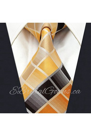 Men's Tie Yellow Checked Fashion 100% Silk Business