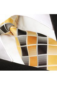 Men's Tie Yellow Checked Fashion 100% Silk Business