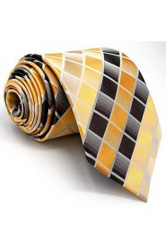 Men's Tie Yellow Checked Fashion 100% Silk Business