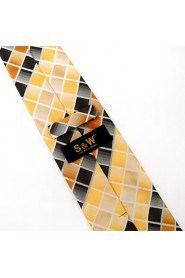 Men's Tie Yellow Checked Fashion 100% Silk Business