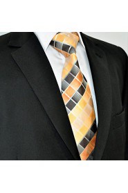 Men's Tie Yellow Checked Fashion 100% Silk Business