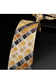 Men's Tie Yellow Checked Fashion 100% Silk Business