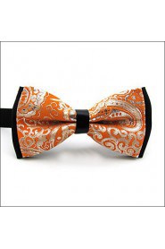 Men's Black Orange Paisley Mens Pre-tied Ajustable SilkBlend Wedding Dress Fashion SilkBlend Bow Tie