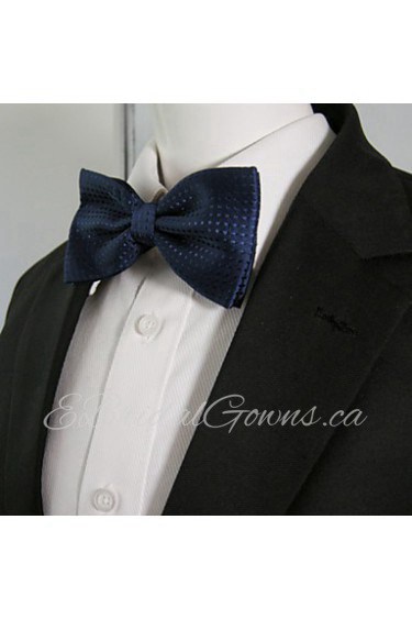 Men's Navy Solid Dots Pre-tied Ajustable SilkBlend Wedding Dress Fashion SilkBlend Bow Tie