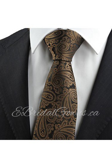 Men's Brown Black Paisley Necktie Formal Business/Wedding/Party/Work/Casual Tie With Gift Box