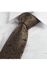 Men's Brown Black Paisley Necktie Formal Business/Wedding/Party/Work/Casual Tie With Gift Box