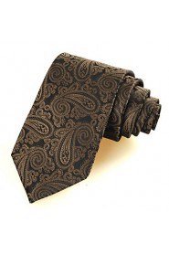 Men's Brown Black Paisley Necktie Formal Business/Wedding/Party/Work/Casual Tie With Gift Box