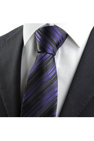 Men's Tie Purple Black Striped Wedding Formal Business Work Casual Necktie With Gift Box