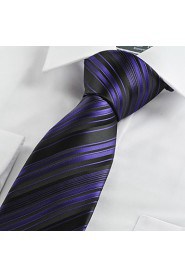 Men's Tie Purple Black Striped Wedding Formal Business Work Casual Necktie With Gift Box