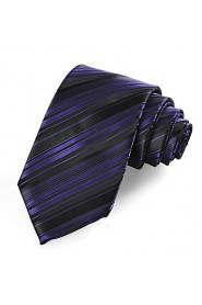 Men's Tie Purple Black Striped Wedding Formal Business Work Casual Necktie With Gift Box