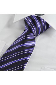 Men's Necktie Purple Black Striped Wedding Formal Business Work Casual Tie With Gift Box