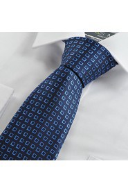 Men's Navy Dark Blue Square Check Necktie Business Work Casual Tie With Gift Box