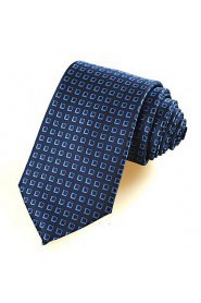 Men's Navy Dark Blue Square Check Necktie Business Work Casual Tie With Gift Box