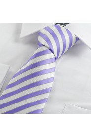 Men's Striped Purple White Microfiber Tie Necktie Formal Meeting Wedding Holiday Business With Gift Box