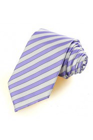 Men's Striped Purple White Microfiber Tie Necktie Formal Meeting Wedding Holiday Business With Gift Box