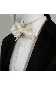 Men's Solid White Paisley Bow Tie Pre-tied Dress Wedding Blend Ajustable SilkBlend Wedding