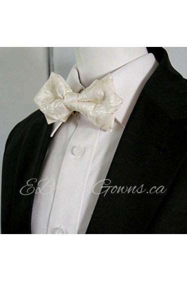 Men's Solid White Paisley Bow Tie Pre-tied Dress Wedding Blend Ajustable SilkBlend Wedding