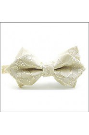 Men's Solid White Paisley Bow Tie Pre-tied Dress Wedding Blend Ajustable SilkBlend Wedding