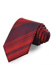 Men's Tie Necktie Burgundy Red Striped Wedding/Business/Party/Work/Casual With Gift Box