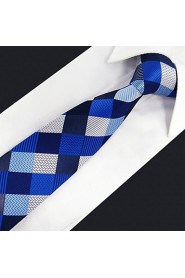 Men's Tie Navy BlueChecked Skinny Necktie Fashion 100% Silk Casual