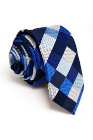 Men's Tie Navy BlueChecked Skinny Necktie Fashion 100% Silk Casual