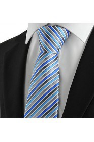 Men's Tie Blue Gray Striped Wedding/Business/Party/Work/Casual Necktie With Gift Box