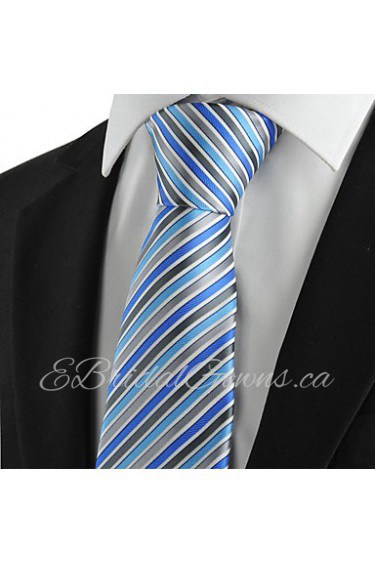 Men's Tie Blue Gray Striped Wedding/Business/Party/Work/Casual Necktie With Gift Box