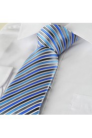 Men's Tie Blue Gray Striped Wedding/Business/Party/Work/Casual Necktie With Gift Box