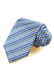 Men's Tie Blue Gray Striped Wedding/Business/Party/Work/Casual Necktie With Gift Box