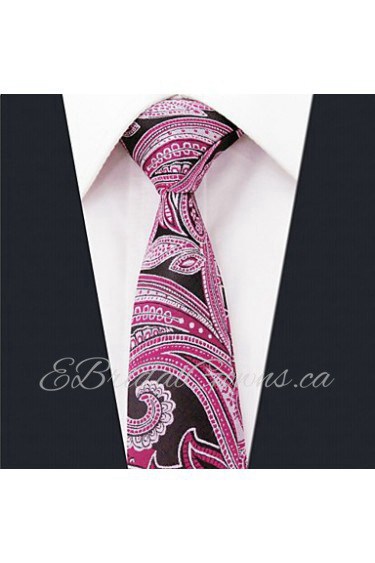 Men's Tie Pink Paisley Skinny Necktie Fashion 100% Silk Business