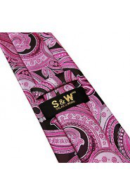 Men's Tie Pink Paisley Skinny Necktie Fashion 100% Silk Business