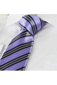 Men's Tie Lavender Violet Striped Wedding/Business/Party/Work/Casual Necktie With Gift Box