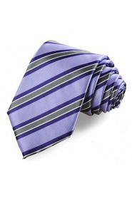 Men's Tie Lavender Violet Striped Wedding/Business/Party/Work/Casual Necktie With Gift Box