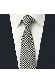 Men's Tie Houndstooth White Skinny Necktie Fashion 100% Silk Casual