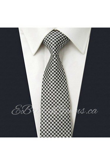 Men's Tie Houndstooth White Skinny Necktie Fashion 100% Silk Casual