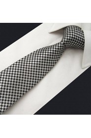 Men's Tie Houndstooth White Skinny Necktie Fashion 100% Silk Casual