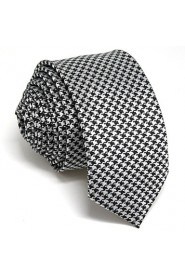 Men's Tie Houndstooth White Skinny Necktie Fashion 100% Silk Casual