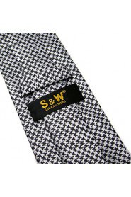 Men's Tie Houndstooth White Skinny Necktie Fashion 100% Silk Casual