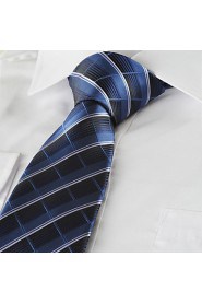 Men's Tie Navy Dark Blue Striped Plaid Necktie Wedding/Business/Party/Work/Casual With Gift Box