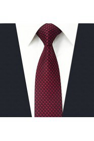 Men's Tie Checked Red Skinny Necktie Fashion 100% Silk Casual