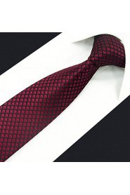 Men's Tie Checked Red Skinny Necktie Fashion 100% Silk Casual