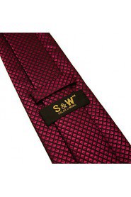 Men's Tie Checked Red Skinny Necktie Fashion 100% Silk Casual