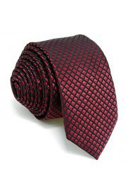 Men's Tie Checked Red Skinny Necktie Fashion 100% Silk Casual