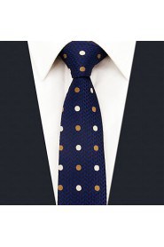 Men's Tie Navy Blue Dots Skinny Necktie Fashion 100% Silk Business