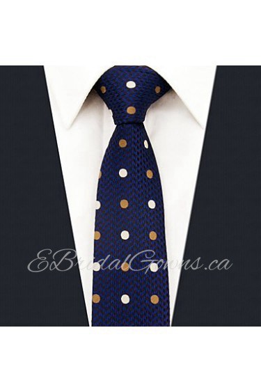 Men's Tie Navy Blue Dots Skinny Necktie Fashion 100% Silk Business