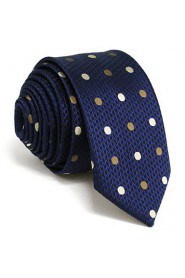 Men's Tie Navy Blue Dots Skinny Necktie Fashion 100% Silk Business