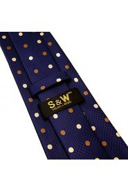 Men's Tie Navy Blue Dots Skinny Necktie Fashion 100% Silk Business