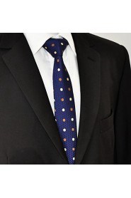 Men's Tie Navy Blue Dots Skinny Necktie Fashion 100% Silk Business