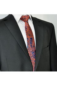 Men's Tie Burgundy Paisley Skinny Necktie Fashion 100% Silk Business