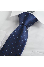 Men's Navy Dark Blue Flora Dot Necktie Wedding Formal Business Work Casual Tie With Gift Box